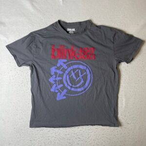 Blink-182 T-Shirt Mens Large Gray Graphic Smiley Face Rock Band Short Sleeve‎